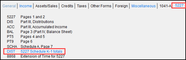 Image of Screen DIST under "5227" tab in data entry